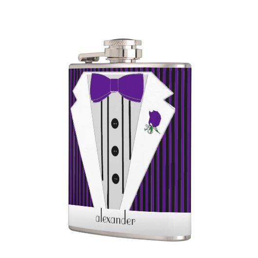 Zwarte en Paarse pin Stripe Tuxedo- Heupfles (Links)