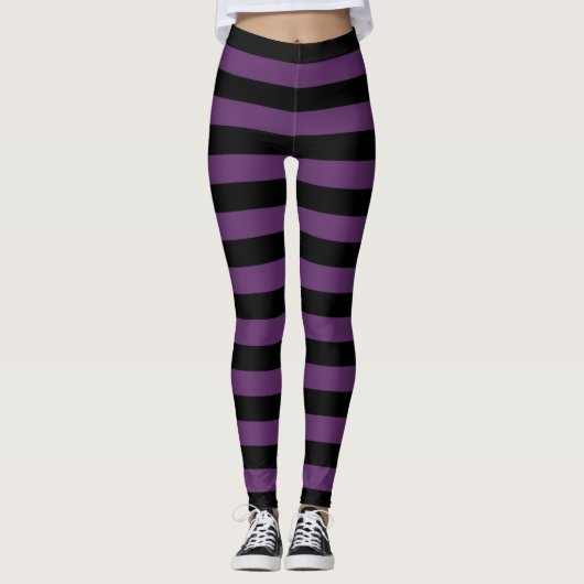 Zwarte en Paarse stripper Gothic Leggings (Voorkant)