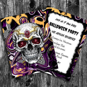 Zwarte en Paarse Suiker Schedel Halloween Briefkaart