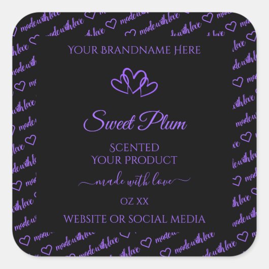 Zwarte en Paarse woorden Cloud Product Labels hart (Voorkant)