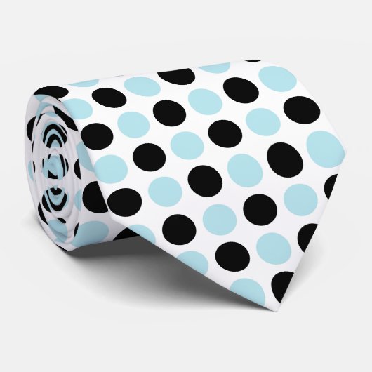 Zwarte en parelblauwe pokkendots stropdas (Opgerold)