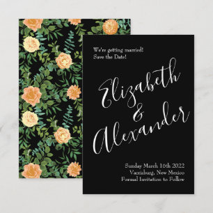 Zwarte en Peach Wedding Modern Floral Kaart