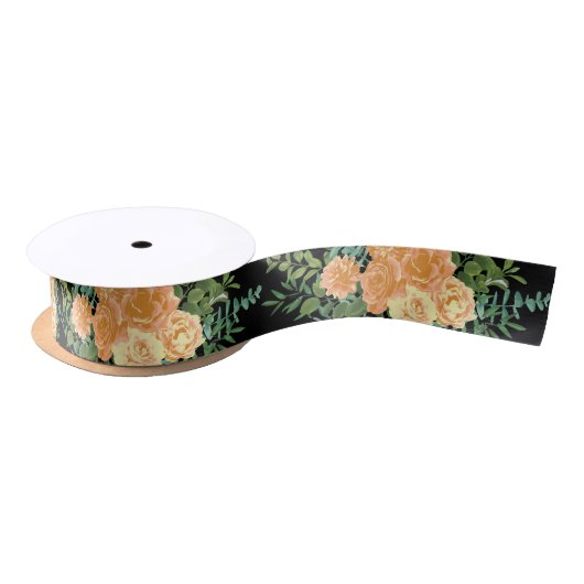 Zwarte en Peach Wedding Modern Floral Lint (Spoel)