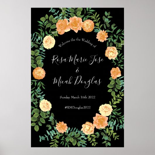 Zwarte en Peach Wedding Modern Floral Poster (Voorkant)