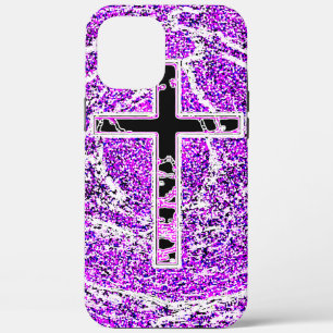 ZWARTE EN PINKROSS MET PAARSE ACHTERGROND iPhone 12 PRO MAX HOESJE