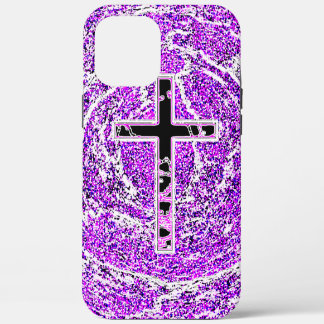 ZWARTE EN PINKROSS MET PAARSE ACHTERGROND iPhone 12 PRO MAX HOESJE