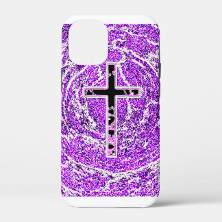 ZWARTE EN PINKROSS MET PAARSE ACHTERGROND iPhone 12 MINI HOESJE