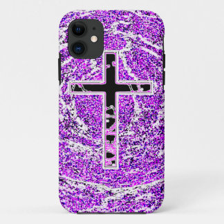ZWARTE EN PINKROSS MET PAARSE ACHTERGROND iPhone 11 HOESJE