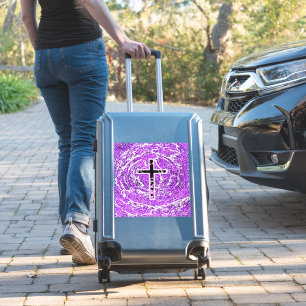ZWARTE EN PINKROSS MET PAARSE ACHTERGROND STICKER