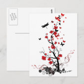 Zwarte en rode bloemen briefkaart (Voorkant / Achterkant)