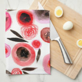 Zwarte en rode bloemen keukenhanddoek (Quarter Fold)