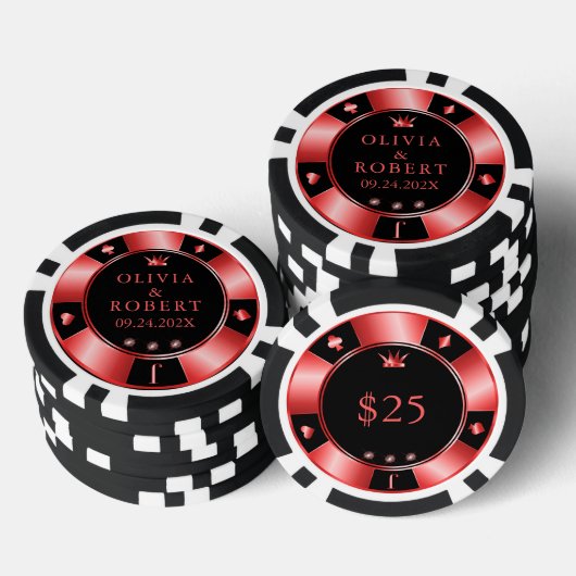 Zwarte en rode bruiloft poker chips (Opstapeling)