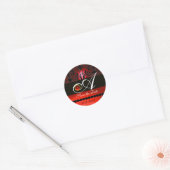 ZWARTE EN RODE DAMASKMONOGRAM, ruby Ronde Sticker (Envelop)