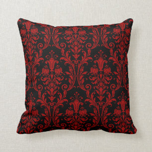 Zwarte en rode Floral zwemt Damask Kussen