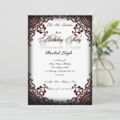 Zwarte en Rode Gothic Scroll Birthday Uitnodiging (Staand voorkant)