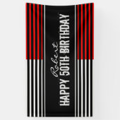 Zwarte en Rode Happy Birthday-banner Spandoek (Verticaal)