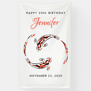 Zwarte en rode Japanse Koi Visartistieke feestdag Spandoek