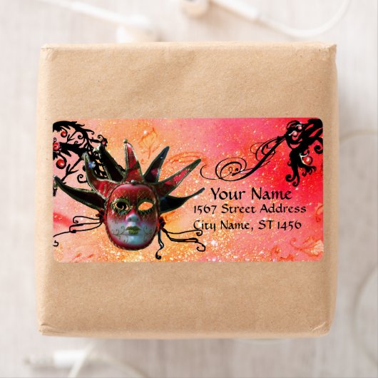 ZWARTE EN RODE JESTER MASK , Masquerade Party Etiket (Insitu)