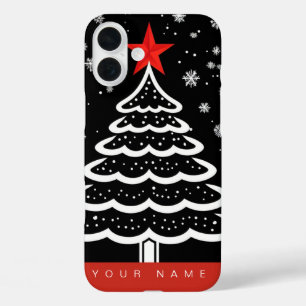 Zwarte en rode kerst iPhone 16 plus hoesje