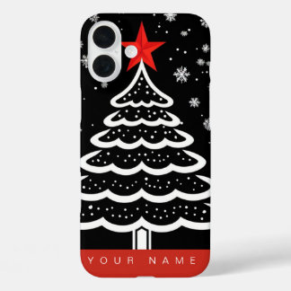 Zwarte en rode kerst iPhone 16 plus hoesje