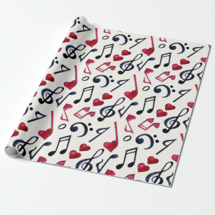 Zwarte En Rode Muzieknoten Op Wit Cadeaupapier
