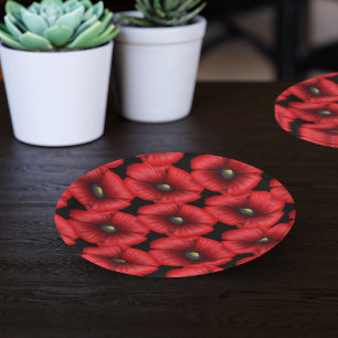 Zwarte en Rode Poppy Bloempatroon Papier Borden Papieren Bordje