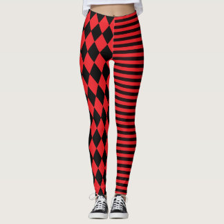 Zwarte en rode strepen en diamanten clown leggings