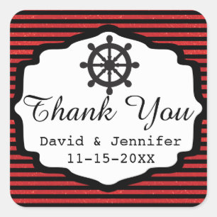 Zwarte en rode strepen Nautisch Vierkante Sticker