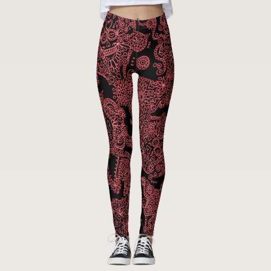 Zwarte en rode vrouwenbekkens leggings (Voorkant)