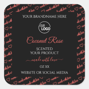 Zwarte en rode Word Cloud-productlabels met Logo Vierkante Sticker