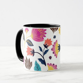 Zwarte en Roze Bloem en Bladkoffie Mok
