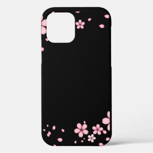 Zwarte en roze bloemen iPhone 12 hoesje