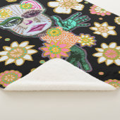 Zwarte en Roze Drollery Bloemen van Natalie Schort Sherpa Deken (3/4)