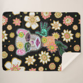 Zwarte en Roze Drollery Bloemen van Natalie Schort Sherpa Deken (Voorkant (horizontaal))