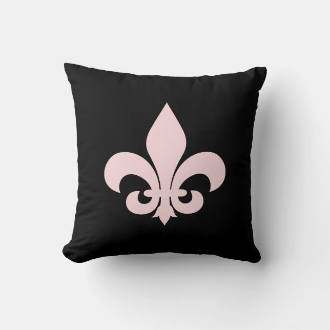 Zwarte en Roze Fleur de Lis Kussen (Voorkant)
