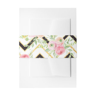 Zwarte en Roze Floral Band Uitnodigingen Wikkel