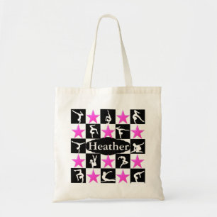 ZWARTE EN ROZE GEPERSONALISEERDE GYMNASTIEK CANVAS TOTE BAG