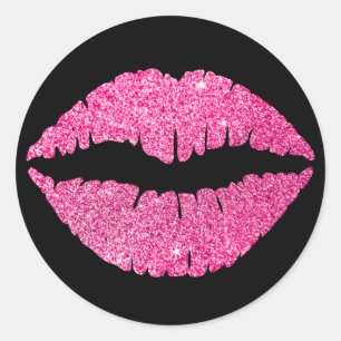 Zwarte en Roze Glitter Lippenstift Ronde Sticker