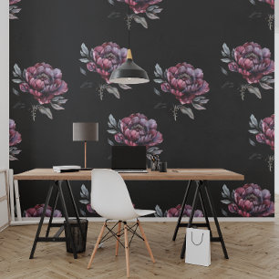 Zwarte en roze gotische bloemen behang