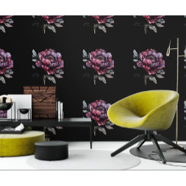 Zwarte en roze gotische bloemen behang