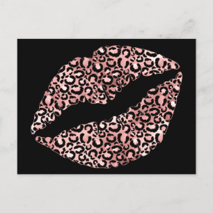 Zwarte en roze gouden luipaardvlek lippenstift kus briefkaart