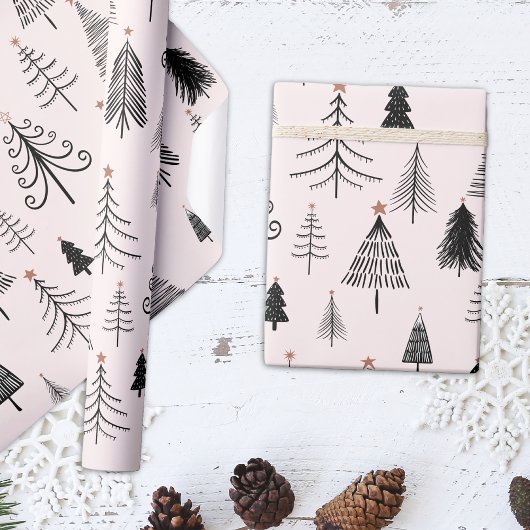 Zwarte en roze kerstboom cadeaupapier