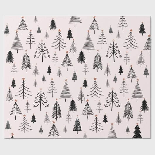 Zwarte en roze kerstboom cadeaupapier (Vlak)