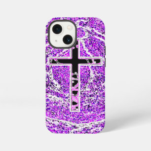 ZWARTE EN ROZE KRUIS MET PAARSE ACHTERGROND iPhone 13 MINI HOESJE