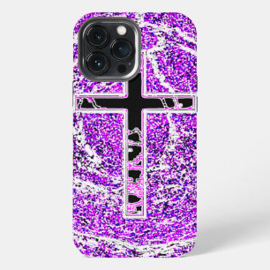 ZWARTE EN ROZE KRUIS MET PAARSE ACHTERGROND iPhone 13 PRO MAX HOESJE