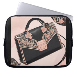 Zwarte en roze kunst laptop sleeve