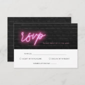 Zwarte en roze neon licht RSVP kaart (Voorkant / Achterkant)
