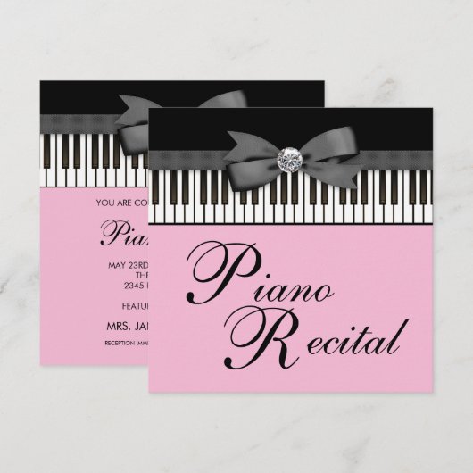 Zwarte en Roze Pianotoetsen Overweging Uitnodiging (Voorkant / Achterkant)