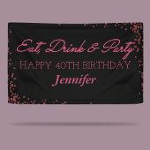 Zwarte en Roze Sparkle Adult Happy Birthday Spandoek