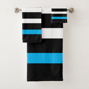 Zwarte en roze strepen patroonblauwe accenten bad handdoek